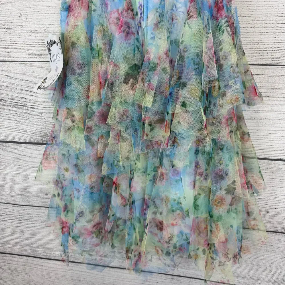 Iris & Ivy Girls Spring Easter Colorful Cascade Floral Tiered Party Dress Size 6